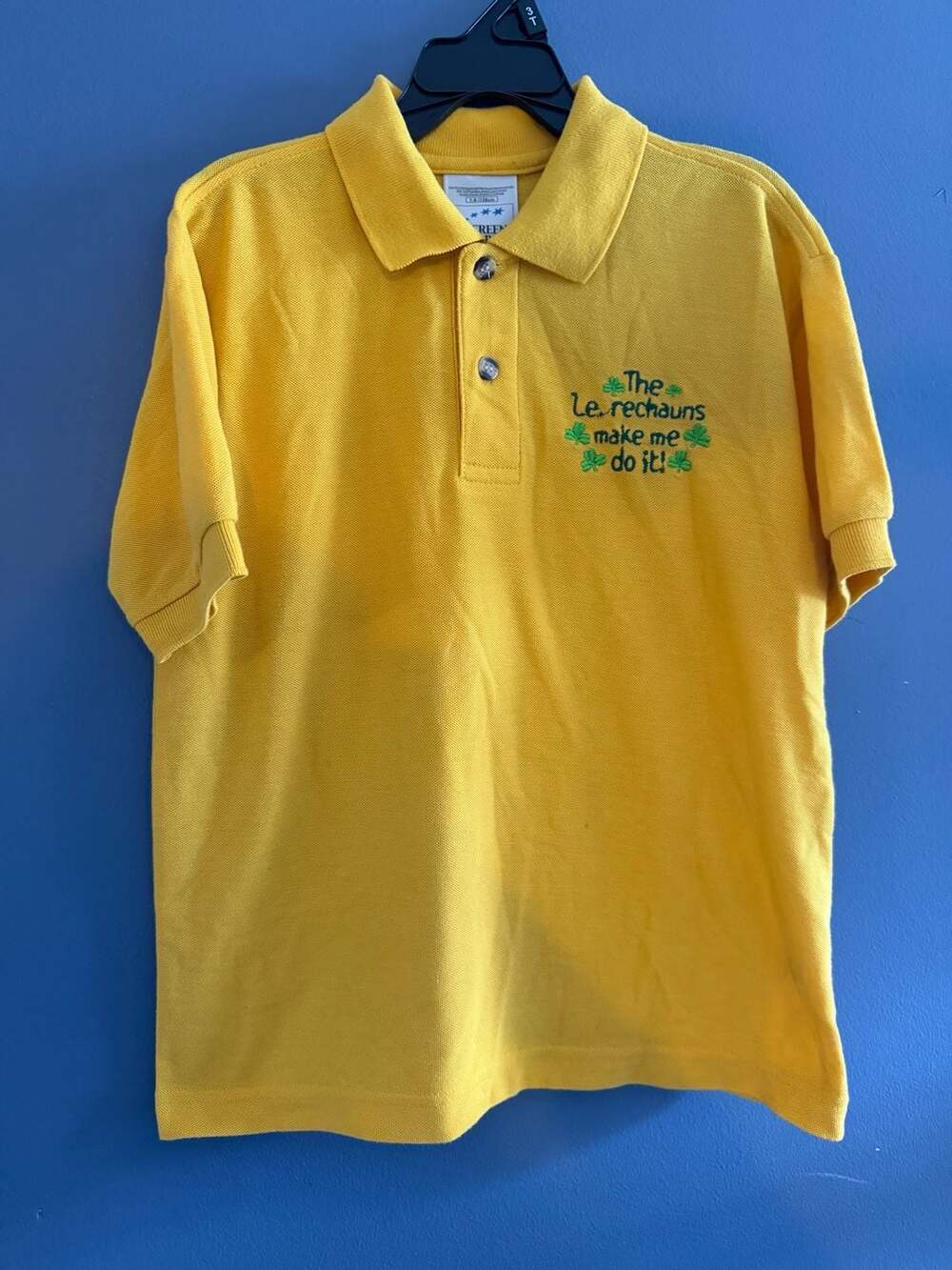 Vintage Yellow Polo Shirt screen stars- The Leprechauns Make Me Do It! Size 7/8